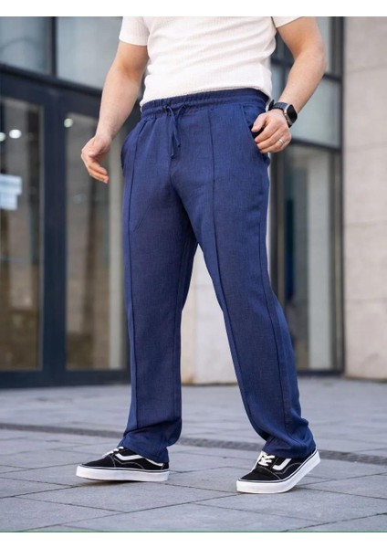 Erkek Keten Cepli Çıma Dikişli Jogger Buggy Pantalon Rahat Kalıp - Lacivert fırsatları