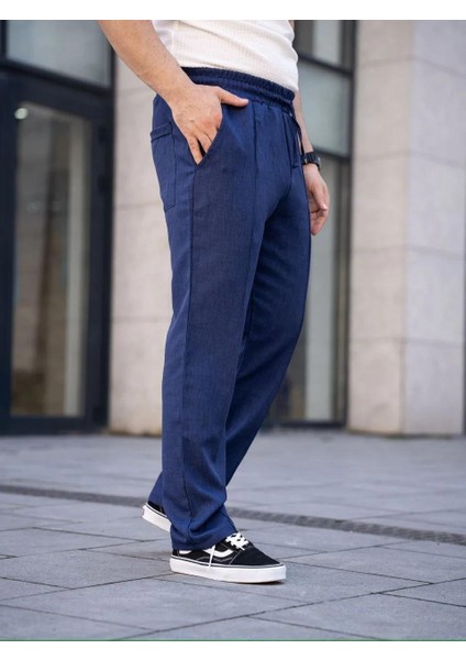 Erkek Keten Cepli Çıma Dikişli Jogger Buggy Pantalon Rahat Kalıp - Lacivert indirimleri