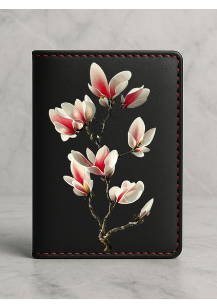 Ruhsat Koruyucu Baskılı Kart Bölmeli Siyah Vinlex Deri Ruhsat Kabı Kılıfı Manolya