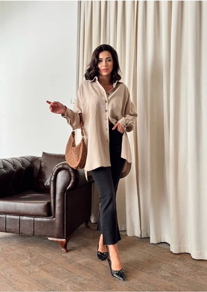 Kadın Kahverengi Oversize Salaş Uzun Kollu Gömlek – Rahat Kesim Şık Günlük Gömlek modelleri