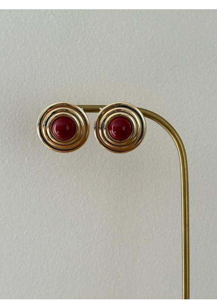 Vintage Yuvarlak Şerit Model Bordo Gold Çelik Küpe fiyatları