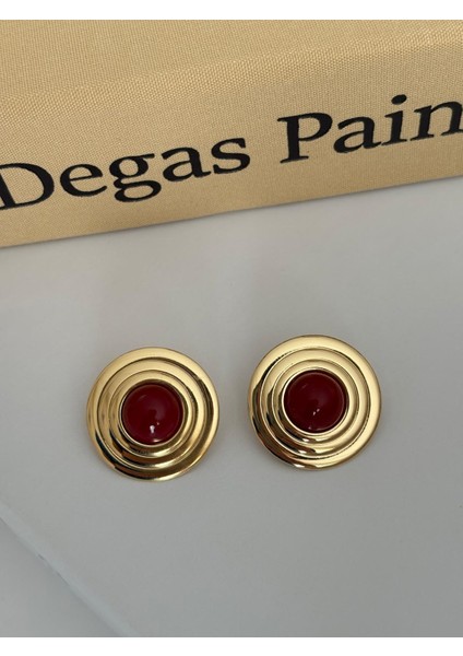 Vintage Yuvarlak Şerit Model Bordo Gold Çelik Küpe modelleri