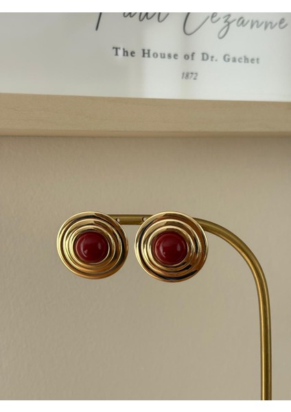 Vintage Yuvarlak Şerit Model Bordo Gold Çelik Küpe indirimleri
