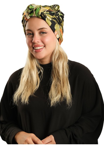 Haki Pratik Hazır Geçmeli Tesettür Bone Ipek Desenli 2410_09