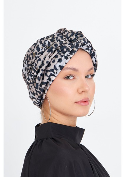 Gri Çapraz Büzgülü Tesettür Bone Sandy Leopar Desen 2511_15 fiyatları