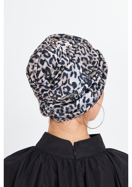 Gri Çapraz Büzgülü Tesettür Bone Sandy Leopar Desen 2511_15 indirimleri