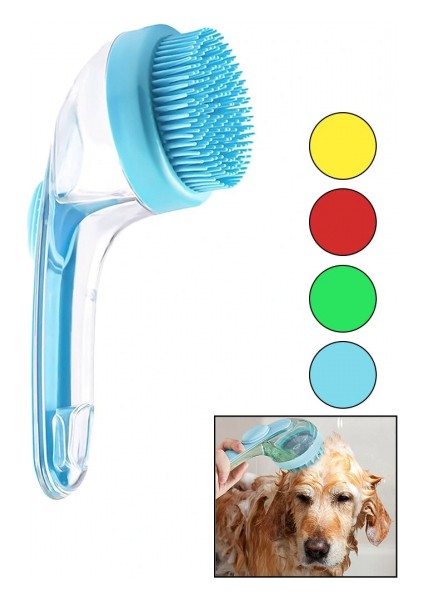 Kedi - Köpek - Evcil Hayvan Yıkamafırçası Silikon Şampuan Hazneli=mika Kristalplastik Sap (5324)