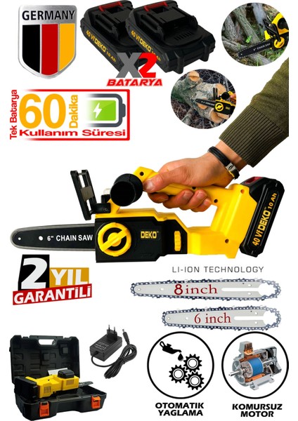 Çift Akülü Profesyonel Dal Budama Testeresi Şarjlı Ağaç Kesme Testeresi 40VF Çift Palalı Set fiyatları