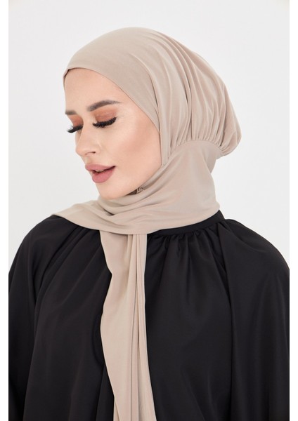 Bej Pratik Hazır Geçmeli Tesettür Bone Sandy Boyunluklu Çıtçıtlı 2505_12 modelleri