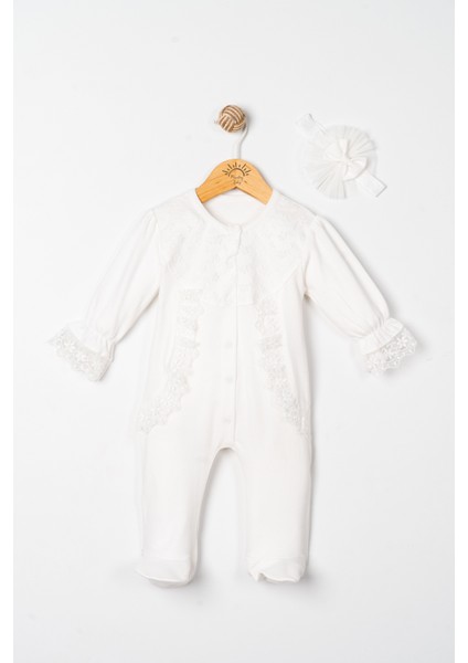 Kız Bebek Mevlütlük Tulum Bandanalı Dantelli