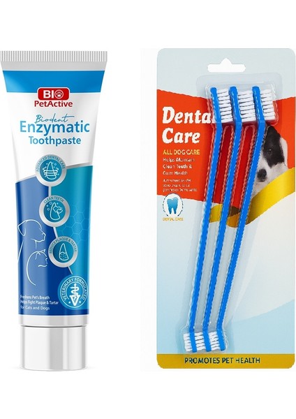 Bio Petactive Biodent Enzymatic Köpek Diş Macunu 100 ml + Diş Fırçası 3 Lü