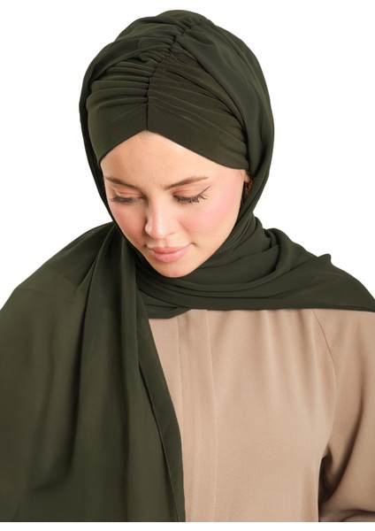 Haki Pratik Hazır Geçmeli Bone Şal Şifon Drapeli 2507_09 modelleri