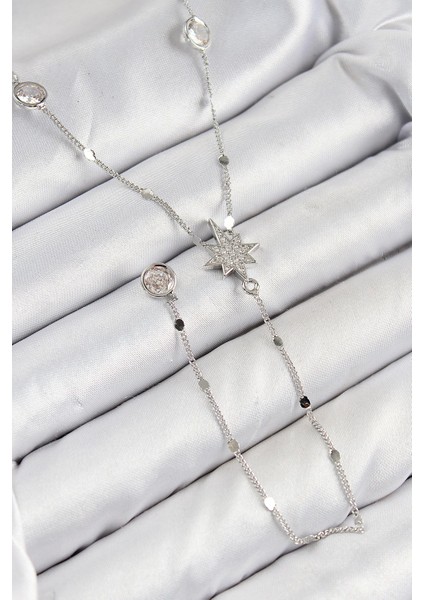 Bfs Pirinç Zirkon Taşlı Kutup Yıldızı Model Gümüş Renk Y Kolye