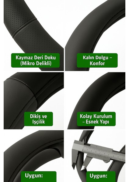 Renault Megane 2010-2016 Geçmeli Direksiyon Kılıfı Delikli Siyah Füme Deri