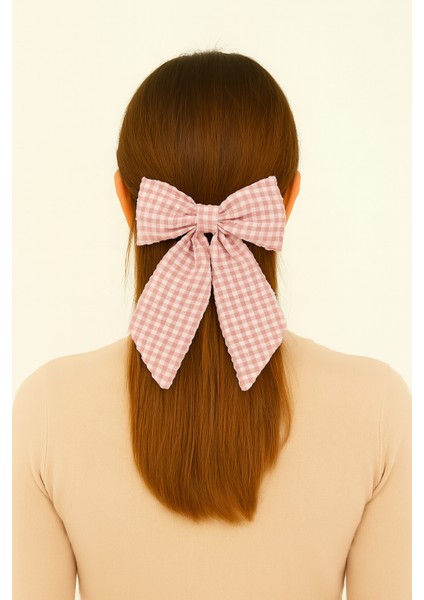 Kadın Müslin Kumaş Ekose Desenli Otomatik Mekanizmalı Fiyonk Toka 12X16 cm Saç Aksesuarı fiyatları