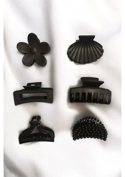 Kadın 6 Adet 6 Farklı Model 6 cm Siyah Mandal Toka modelleri