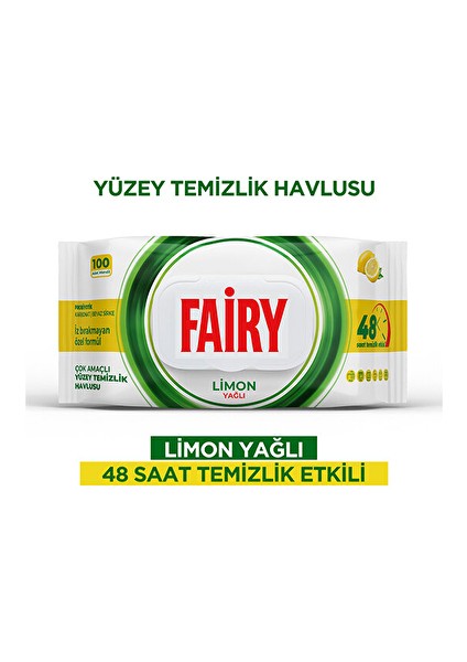 4 Adet Fairy Yüzey Temizleme Havlusu Limon Yağlı 100'LÜ