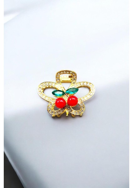 Kadın Gold Zirkon Taşlı Kiraz Detaylı Metal Toka ( 4,5 cm ) fiyatları