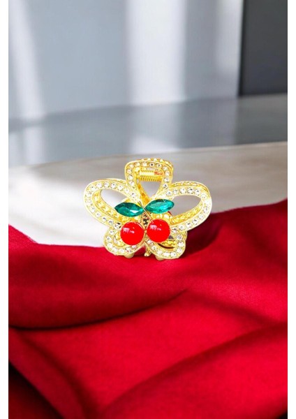 Kadın Gold Zirkon Taşlı Kiraz Detaylı Metal Toka ( 4,5 cm ) modelleri