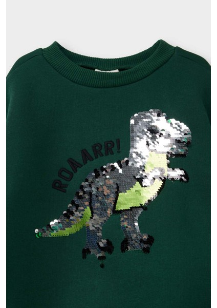 Erkek Bebek Bisiklet Yaka Dinozor Baskılı İçi Yumuşak Tüylü Sweatshirt G4221A525WN fiyatları