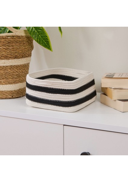 Living Elegant Curves Dekoratif Sepet - Siyah / Beyaz - 20X20X10 cm