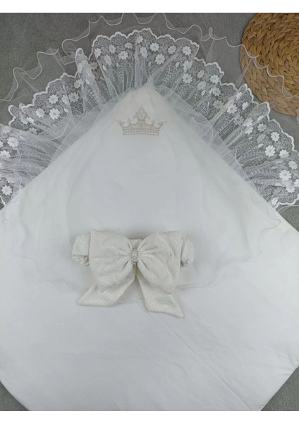 Litaetrend Yenidoğan Kumru Soft Cotton Taç Nakışlı Trilüks Kundak Bebek Battaniyesi Ekru modelleri