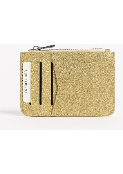 Parlak Simli Fermuar Kapamalı Cüzdan Bölümlü Şıkırtılı Kadın Kartlık