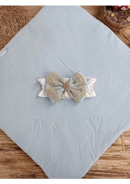 Litaetrend Yenidoğan Kuzulu Taç Nakış Güpürlü Fiyonklu Duvaklı Prizma Taş Unisex Kundak Bebek Battaniyesi Mavi indirimleri