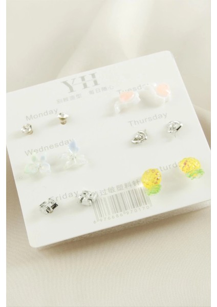 12 Adet Karışık Metal Taşlı Küpe