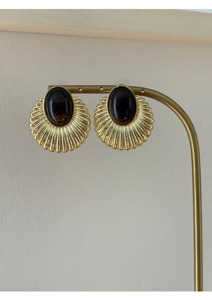 Kahverengi Mineli Yelpaze Model Büyük Boy Gold Çelik Küpe fiyatları