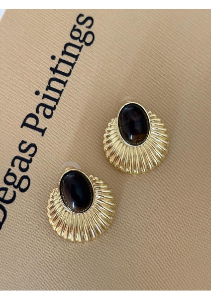Kahverengi Mineli Yelpaze Model Büyük Boy Gold Çelik Küpe indirimleri
