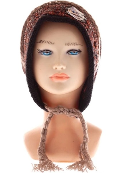 Triko Örgü Dökümlü Unisex Bere Turuncu-Siyah Örgü Saçaklı Standart