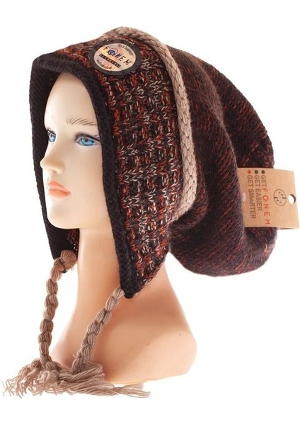 Triko Örgü Dökümlü Unisex Bere Turuncu-Siyah Örgü Saçaklı Standart fırsatları