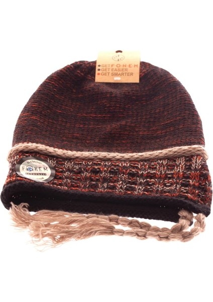 Triko Örgü Dökümlü Unisex Bere Turuncu-Siyah Örgü Saçaklı Standart indirimleri