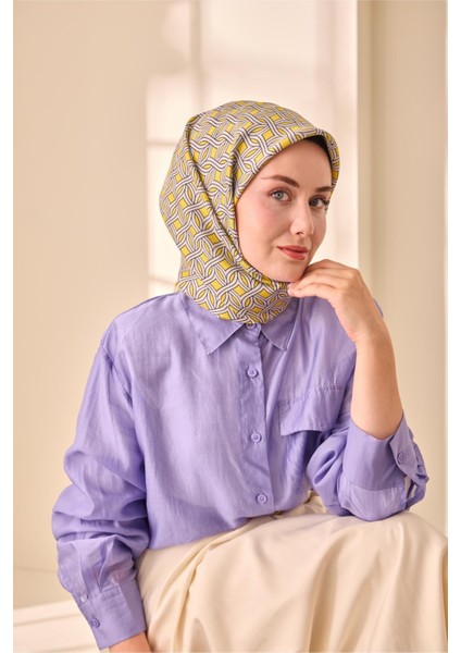 Twill Ipek Eşarp - 11479-05 Sarı Gümüş