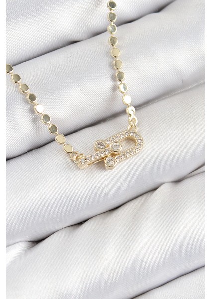 Bfs Pirinç Zirkon Taşlı Tifany Model Ezme Zincir Gold Renk Kadın Kolye