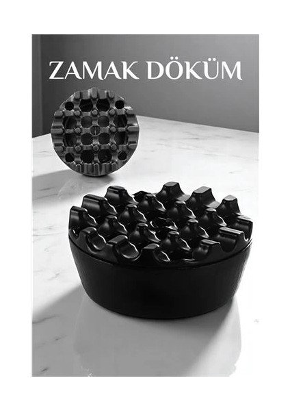 Kapaklı Zamak Döküm Yuvarlak Küllük Metal Kül Tablası - Kafe Küllüğü Siyah