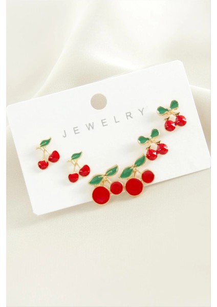 6 Adet Kiraz Mineli Metal Küpe