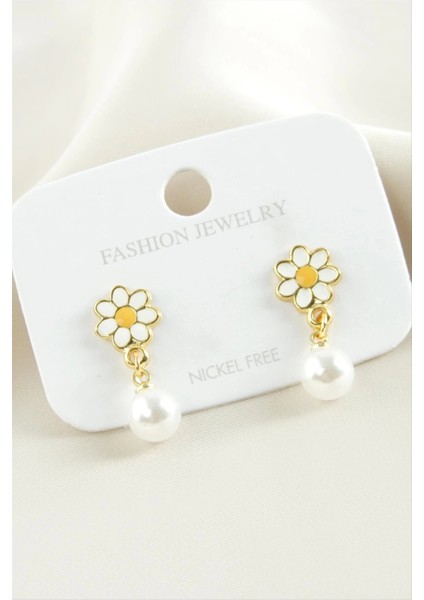 Papatya Mineli Inci Küpe