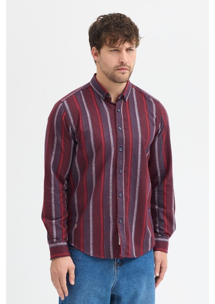 Erkek Dikine Çizgili Melanj Button Down Regular Fit Pamuk Polyester Gömlek fiyatları