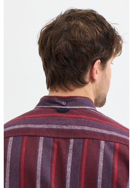 Erkek Dikine Çizgili Melanj Button Down Regular Fit Pamuk Polyester Gömlek