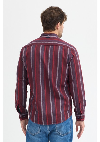Erkek Dikine Çizgili Melanj Button Down Regular Fit Pamuk Polyester Gömlek