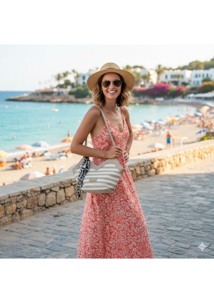 Çizgili Fularlı Kadın Hasır Kol Çanta modelleri