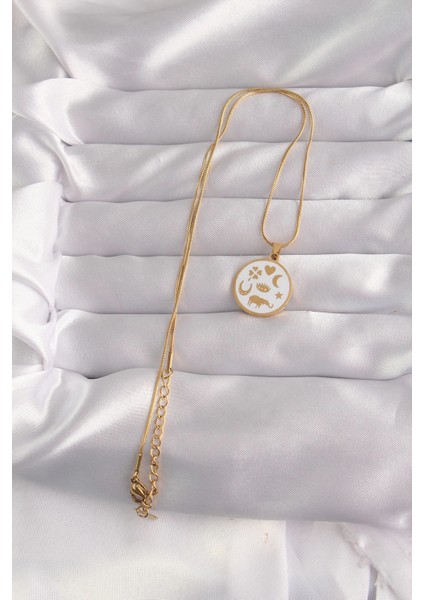 Bfs 316L Çelik Gold Renk Beyaz Mineli Karışık Figürlü Tarot Kolye fiyatları