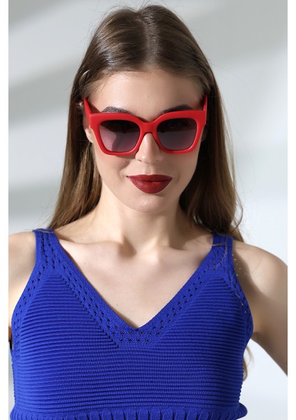 Kadın Kare Kırmızı Mat Güneş Gözlüğü Garson Boy 23048- fiyatları