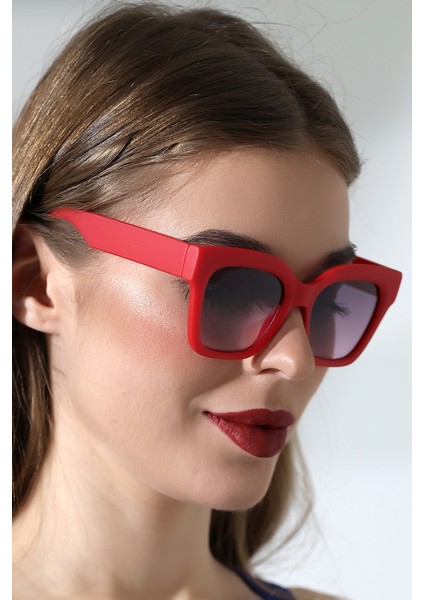Kadın Kare Kırmızı Mat Güneş Gözlüğü Garson Boy 23048- modelleri
