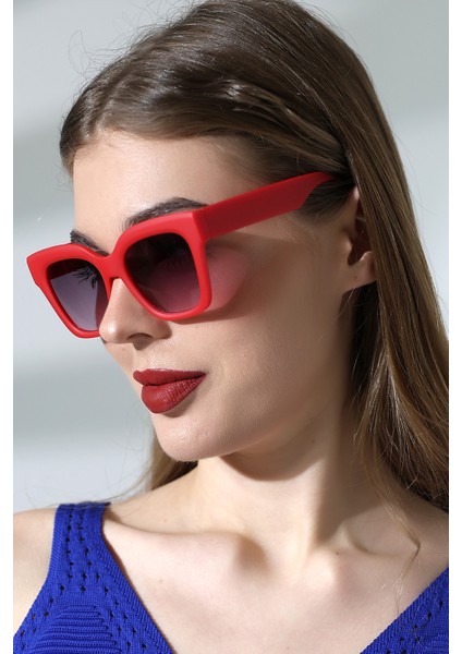 Kadın Kare Kırmızı Mat Güneş Gözlüğü Garson Boy 23048- fırsatları
