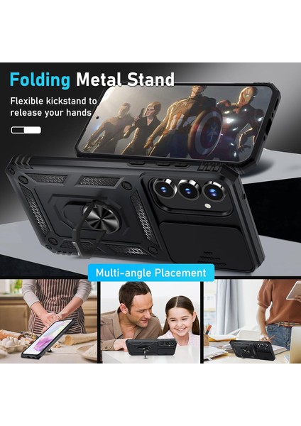 Samsung Galaxy A55 Uyumlu Ekran Koruyucu Kılıf Sürgülü Yüzüklü Standlı Darbe Emici Tank Kapak fiyatları