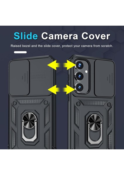 Samsung Galaxy A55 Uyumlu Ekran Koruyucu Kılıf Sürgülü Yüzüklü Standlı Darbe Emici Tank Kapak modelleri