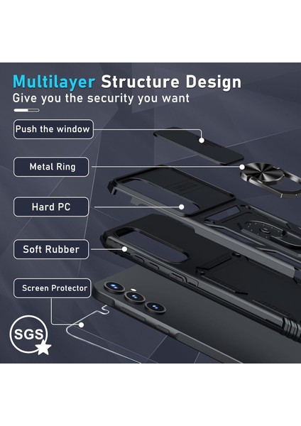 Samsung Galaxy A55 Uyumlu Ekran Koruyucu Kılıf Sürgülü Yüzüklü Standlı Darbe Emici Tank Kapak fırsatları